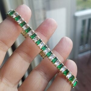 Swarovski Elements Gold Emerald Green Emerald-cut Tennis Bracelet NEW